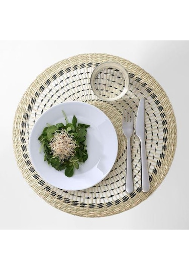 6 Adet Amerikan Servis, Natürel MeridyenDukkan 37 cm Rattan-Yuvarlak-Dekoratif Servis Bej