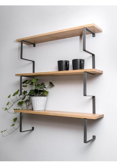 Metal Ayaklı Duvar Rafı, 3 Katlı Duvar Rafı, Kitaplık, Saksılık, Banyo, Mutfak, Salon, 60 70 15 Cm Ahşap