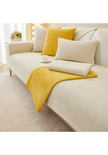 Beyaz Şönil Kanepe Yastığı Dört Mevsim Evrensel Kanepe Koruyucu Mat Kapak Havlu Kaymaz Kanepe Yastık Halı Oturma Odası Dekor İçin 70x90cm s