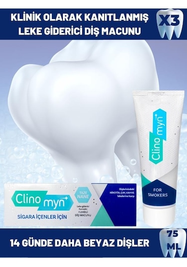 Clinomyn Sigara İçenler İçin Beyazlatıcı Diş Macunu 3 x 75 ML