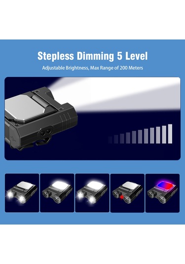 Şarj Edilebilir Led Far Kamp Farı Akıllı İndüksiyon Siyah Siyah