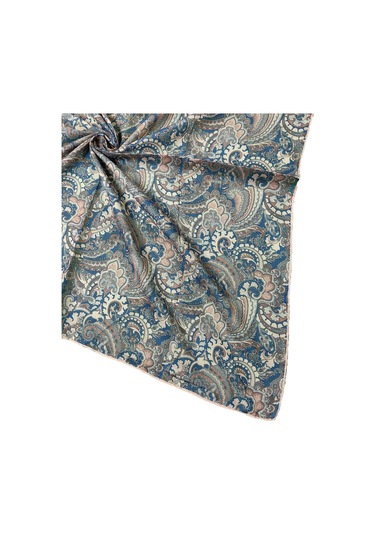 Ebruli Pamuklu Etnik Desenli Soft Eşarp 90x90 Cm İndigo