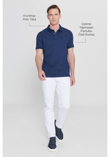 Ac&Co / Altınyıldız Classics 4A4820200047LaaXL Düğmeli Polo Yaka Cepsiz Slim Fit Erkek Tişört Lacivertvert Lacivert