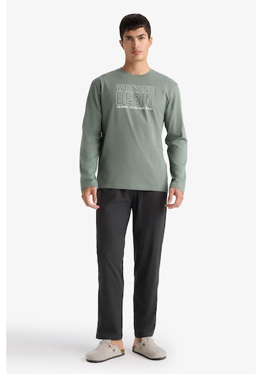 Defacto Pijama Takımı Regular Fit Baskılı Uzun Kollu Üst Uzun Alt D0940ax25aukh430 Haki Defacto Pijama Takımı Regular Fit Baskılı Uzun Kollu Üst Uzun Alt D0940ax25aukh430 Haki