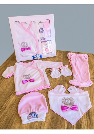 5 Parça Pembe Taşlı Hastane Çıkışı Kız Bebek Giyim Pembe