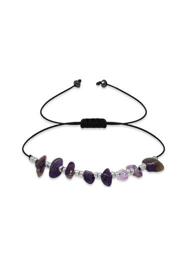 Tesbihane Makrome Örgülü Basic Model Ametist Doğaltaş Kadın Bileklik Çok Renkli