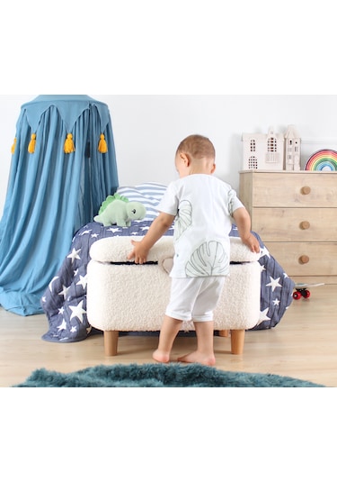 Yomme Çocuk Sandıklı Teddy Puf Beyaz