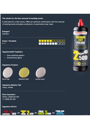 Menzerna 2500 Power Finish Orta Ve İnce Çizik Giderici Pasta 1lt N11.3054