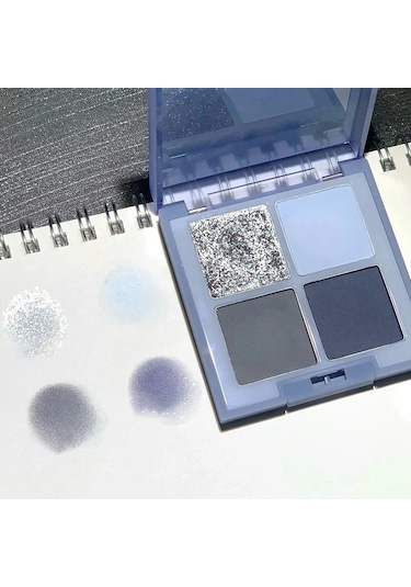 4 Renkli Glitter Mavi Göz Farı Paleti Mat İnci Pırıltılı Akrilik Dumanlı Gri Smoky Grey 01 Garden Rose