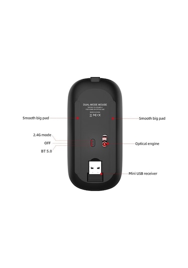 Dancemonkey Şarj Edilebilir Kablosuz Mouse, 3 Hızlı Dpı, Sessiz Tasarım, Type-c, Taşınabilir Optik Optik