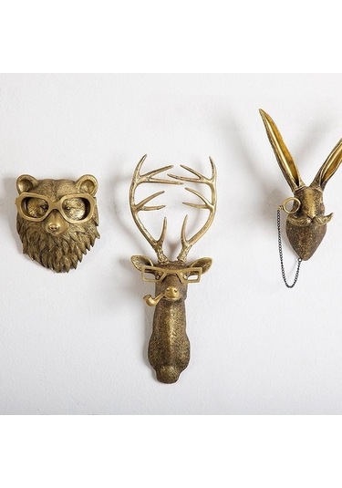 Novahub Reçine Heykel Duvar Dekorasyon - Deer Kolye Duvar Montaj, Antik Bakır Rengi, Duvar Tasarımı Deer