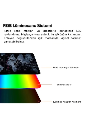 Dalong Dünya Haritalı Led Işıklı Mouse Pad 90x40 Cm