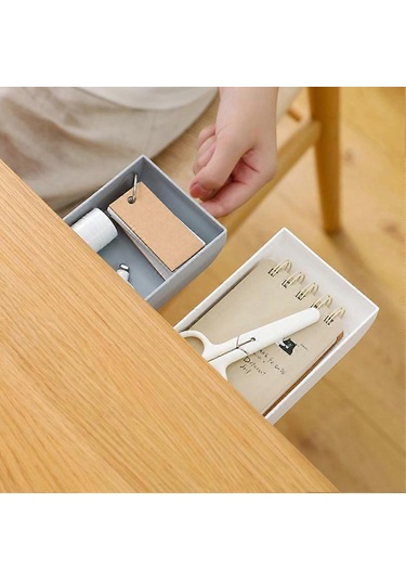 Ganzhoushop Masa Altı Gizli Düzenleyici Kalem Kırtasiye Saklama Kutusu Çekmece Kalemlik Beyaz