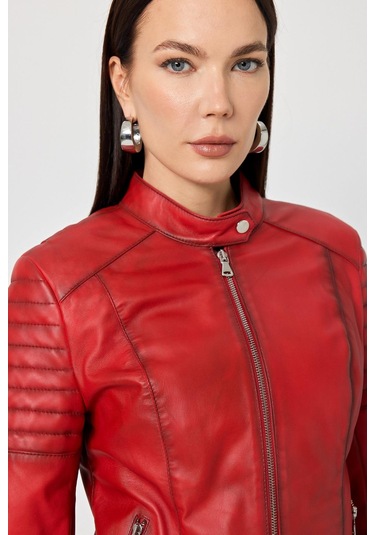 Eugenia Kırmızı Kadın Deri Mont 001