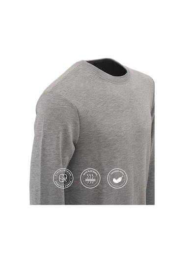 Elemge Pamuklu Erkek Sweatshirt Gri Soft Touch Relax Fit Basic Bisiklet Yaka 3 Iplik Nefes Alan