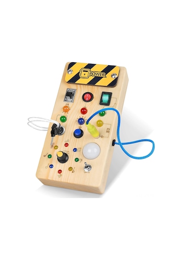 Geeroyoo Bebekler İçin Montessori Eğitici Ahşap Devre Led Işıklı Anahtar Panosu