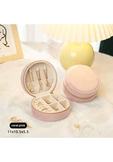 Springsun Portatif Kadife Mücevher Kutusu - Antioxidan, Müzikli, Küçük Boy, Kolye, Yüzük, Küpe Organizer Pembe Pembe