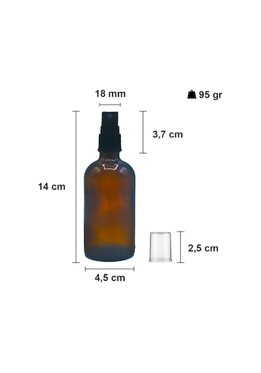 Afracam Amber 100 Ml Kapaklı Sprey Dezenfektan Cam Şişe 20 Adet Siyah