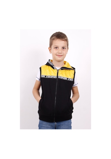 Toontoy Erkek Çocuk Şeritli Kapüşonlu Yelek Saks