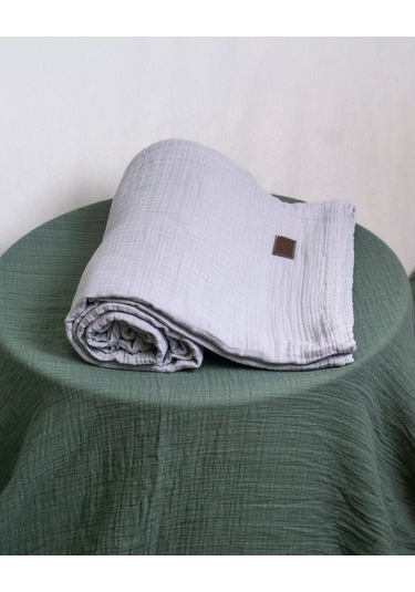 4 Katlı Müslin Yatak Örtüsü - Battaniye Pike %100 Organik Pamuk Dört Mevsim Yumuşak Gots Sertifikalı Açık Gri