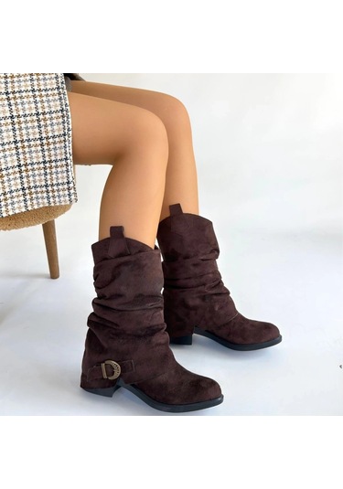 Biçomi Canty Kahverengi Süet Körüklü Topuklu Çizme Çok Renkli