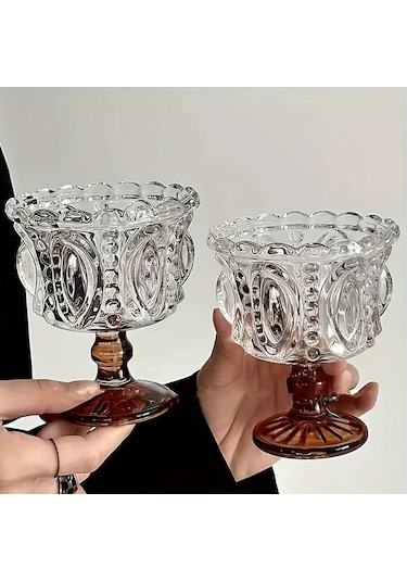 Maxaccess Siyah Noktalı 2'li Kehribar Retro Cam Dondurma Kaseleri - Yeniden Kullanılabilir Geri Dönüşümlü