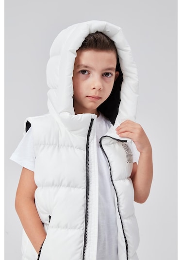 Benitto Kids Kapüşonlu Erkek Çocuk Şişme Yelek 51311 Beyaz