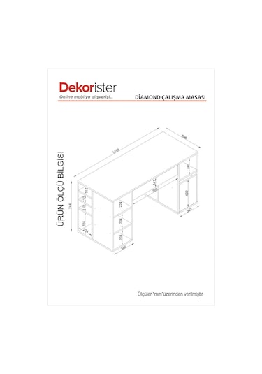 Dekorister Diamond Çalışma Masası Beyaz - 145 Cm
