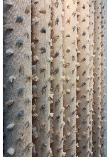 Pastel Püsküllü Fon Perde Bej Renk - Modern Ve Neşeli Tasarım Bej