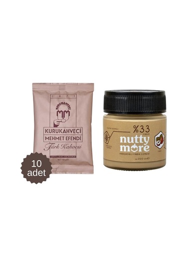 Mehmet Efendi Türk Kahvesi 100 Gr X 10 Adet & Nutty More %33 Fındık Parçacıklı Fındık Ezmesi 200 Gr