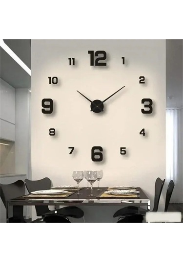 Ev Ve Ofis İçin 3 Boyutlu Duvar Saati Çerçevesiz Modern Duvar Saa Siyah