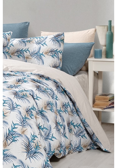 Lastikli Çarşaflı Tek Kişilik Nevresim Takımı Monblue Mavi