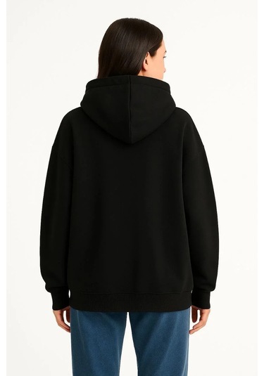 Kadın Samuray Ninja Çift Kapşonlu Zıp Fermuarlı Kanguru Çepli Hoodie Maske Detaylı Swetshirt - Siyah Siyah