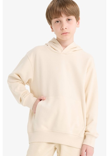 Defacto Erkek Çocuk Basic Düz Kapüşonlu Sweatshirt E9558a825auer103 Ekru