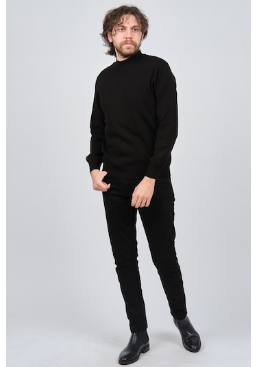 Ateş Triko Erkek Yarım Balıkçı Yaka Düz Kazak 6091024 Siyah Siyah