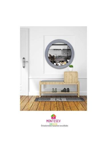 Zümrüt Gümüş Dekoratif Ayna Yuvarlak Işlemeli Duvar Aynası 69 Cm Gümüş