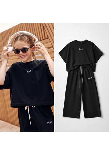 Kız Çocuk Yazlık Alt Üst Takım Siyah