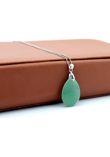 925 Ayar Gümüş Zincirli Doğaltaş Damla Kolye Gümüş