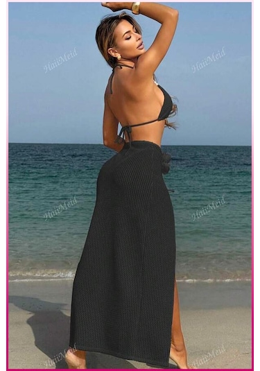 Kadın Siyah Askılı İncili Mayo Takımı Çok Renkli