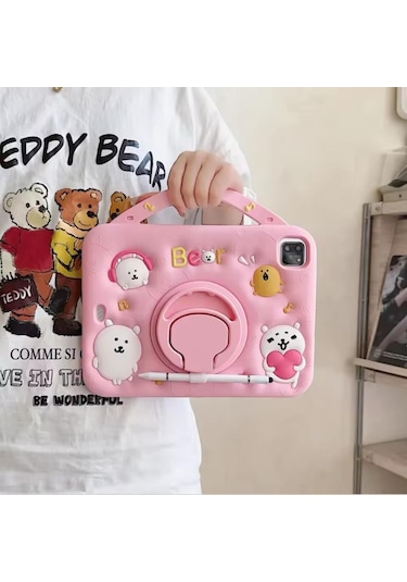 Samsung Galaxy Tab S9 Fe Plus / S9 Plus 12.4" Uyumlu Bear Standlı Çocuklara Özel Karakterli Arka Kapak