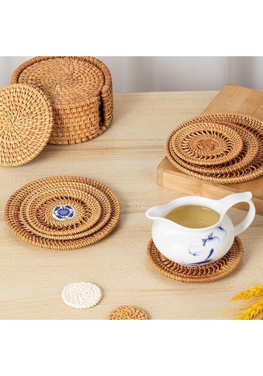 Suntek Tatil Yemeği Yemek Ev Için Yuvarlak Dokuma Servis 13cm Kahverengi