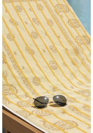 Sarı Retro %100 Pamuklu Plaj Havlusu 70x140 Cm