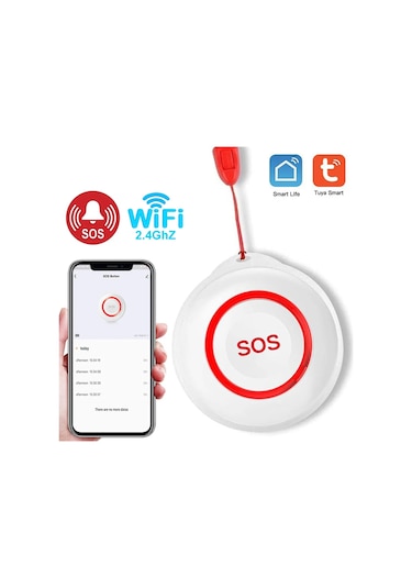 Anjiexun Wifi Sos Alarm Düğmesi Pil Şarj Edilebilir Yaşlı Akıllı Acil Durum