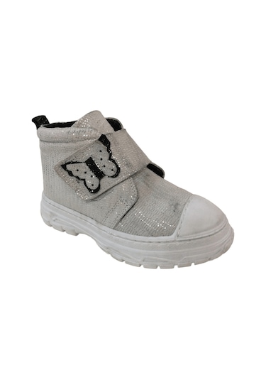 Ortopedikal 1001 Ridente Gümüş Simli Parlak Patik Kız Çocuk Bot % 100 Deri Kalın Tek Cırtlı Gümüş