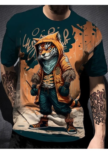 Snapbuy Komik Ördek Baskılı Erkek T-shirt - Rahat O-boyun Kısa Kollu Moda Tişört Black