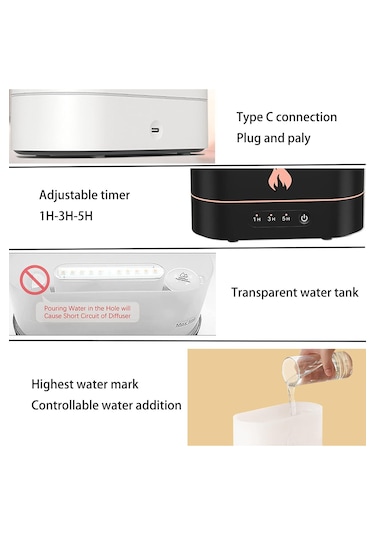Alev Görünümlü Hava Nemlendirici Aroma Terapi Buhar Makinesi Aromatik Oda Kokusu Difüzörü