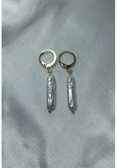 24k Altın Kaplama Eşsiz Uzun Gerçek İnci Tasarım Zarif Küpe Beyaz Gold