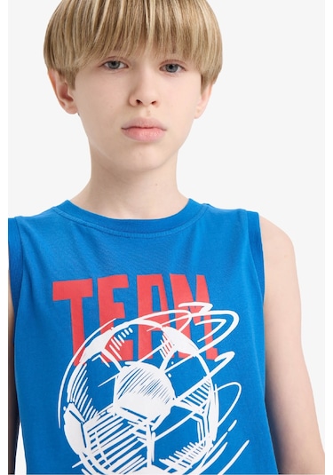 Defacto Erkek Çocuk Bisiklet Yaka Baskılı Atlet F0687a825hsbe333 Mavi