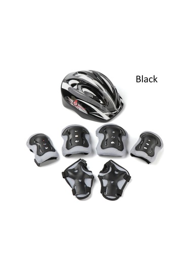 Siyah Spor Çocuklar Paten Bisiklet Emniyet Kask Güvenlik Görevlisi Diz Dirsek Pedi Bisiklet Kask Koruma Siyah