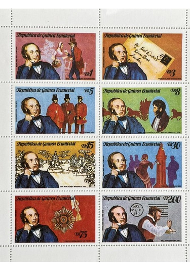 Sir Rowland Hill Londra Temalı Ekvator Ginesi Damgasız 8'li Blok Pul